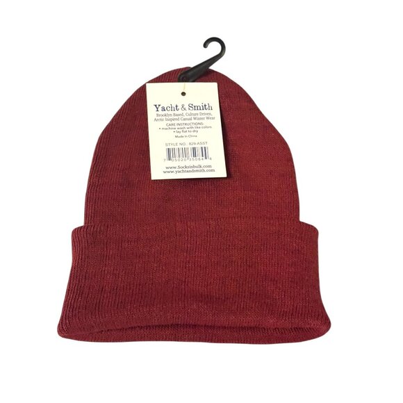 Yacht & Smith Unisex Burgundy Red Knit Beanie - Picture 4 of 7
